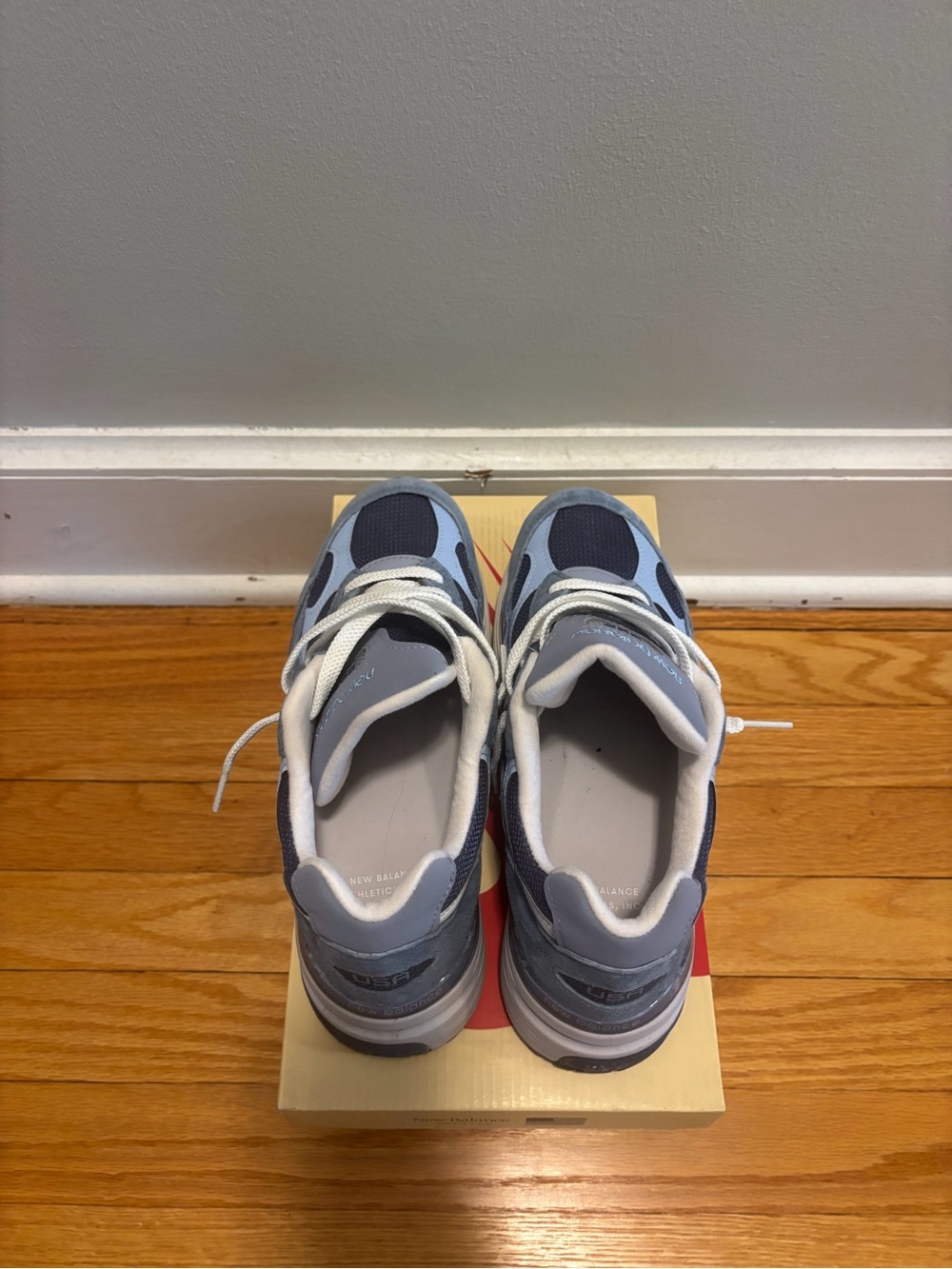 New Balance 992 Grey & Blue Suede Mesh Sneakers - Picture 6 of 10